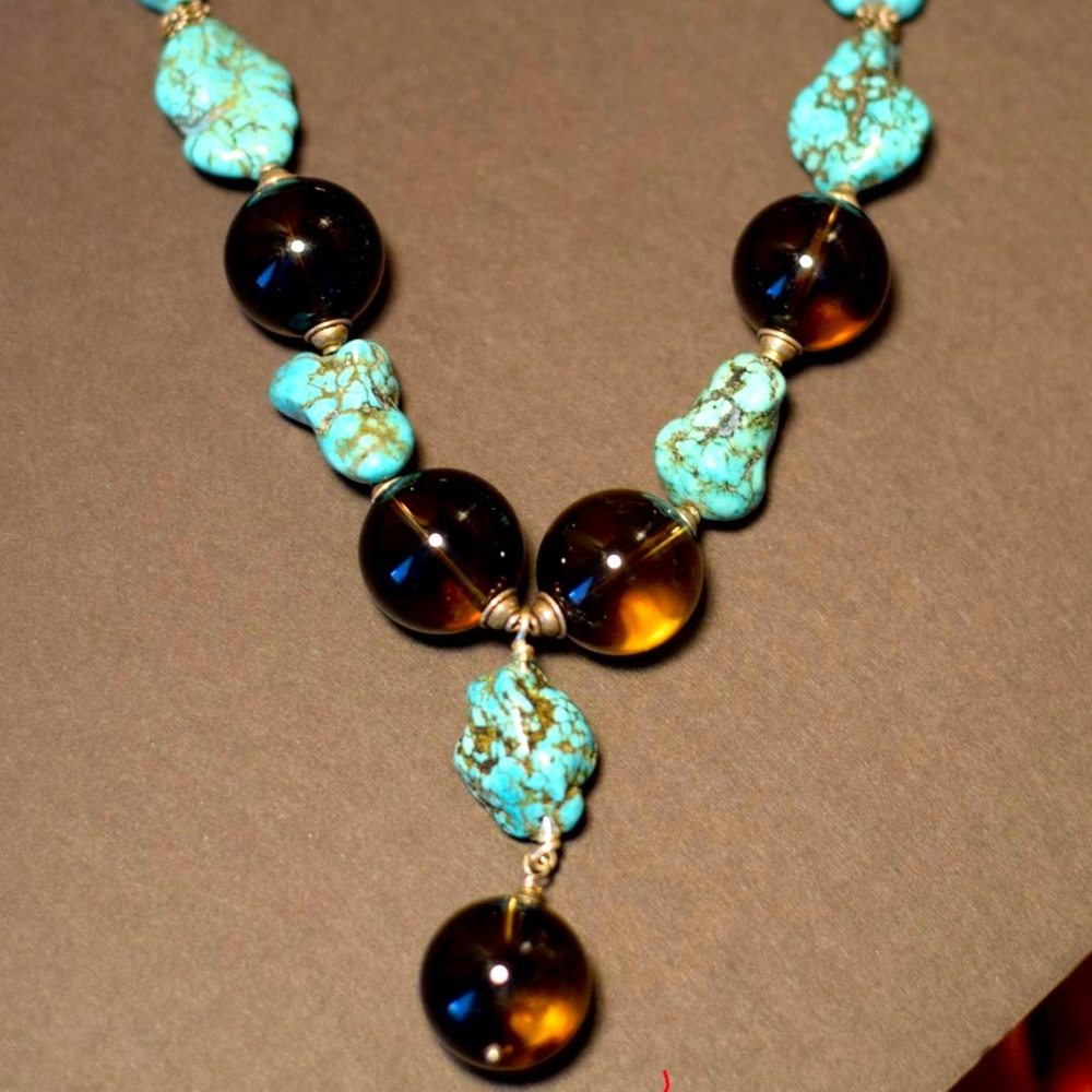 Turquoise w/ Smokey Quartz Necklace